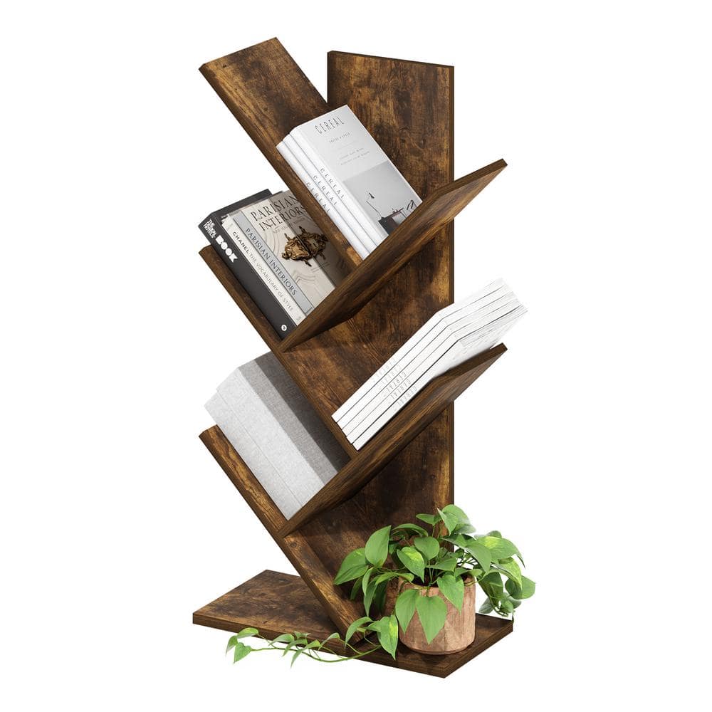 Amber Pine 5-Tier Tree Bookshelf with Rustic Finish