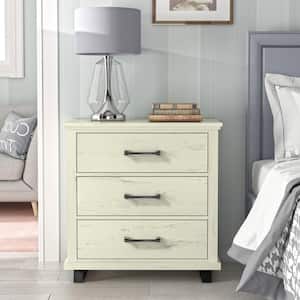 Modern Farmhouse Saw Cut Off White 3-Drawer Nightstand with Anti-Tipping Capabilities