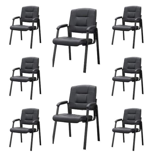 Set of 8 Black Office Guest Chairs, Upholstered Leather Executive Waiting Room Chairs with Armrests for Lobby