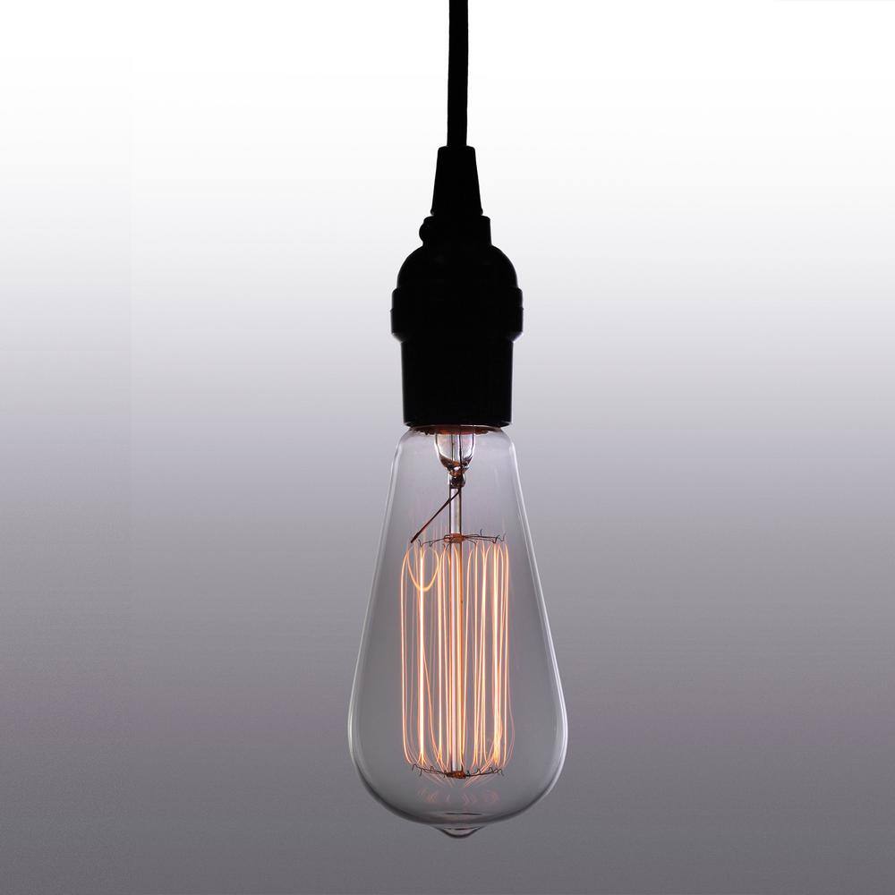 Vintage Mini Black Glass Edison Pendant Lamp, 9"x4"