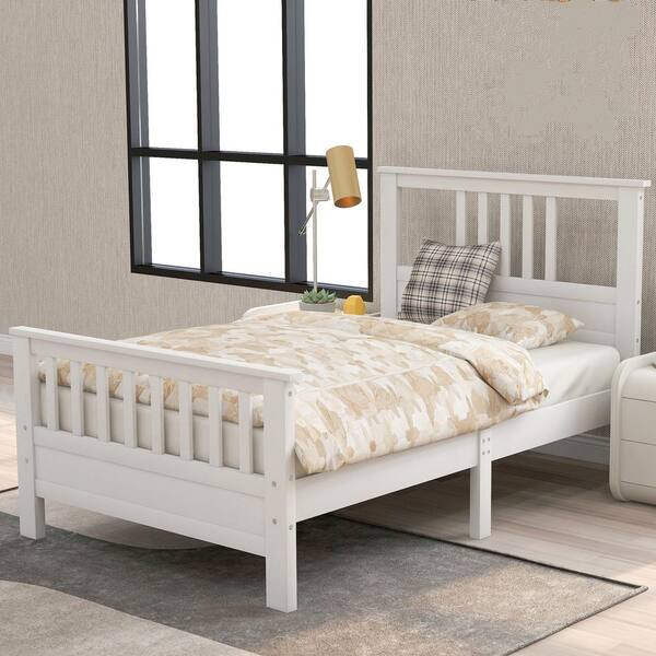 White Twin Size Wood Platform Bed, White Twin Bed Headboard