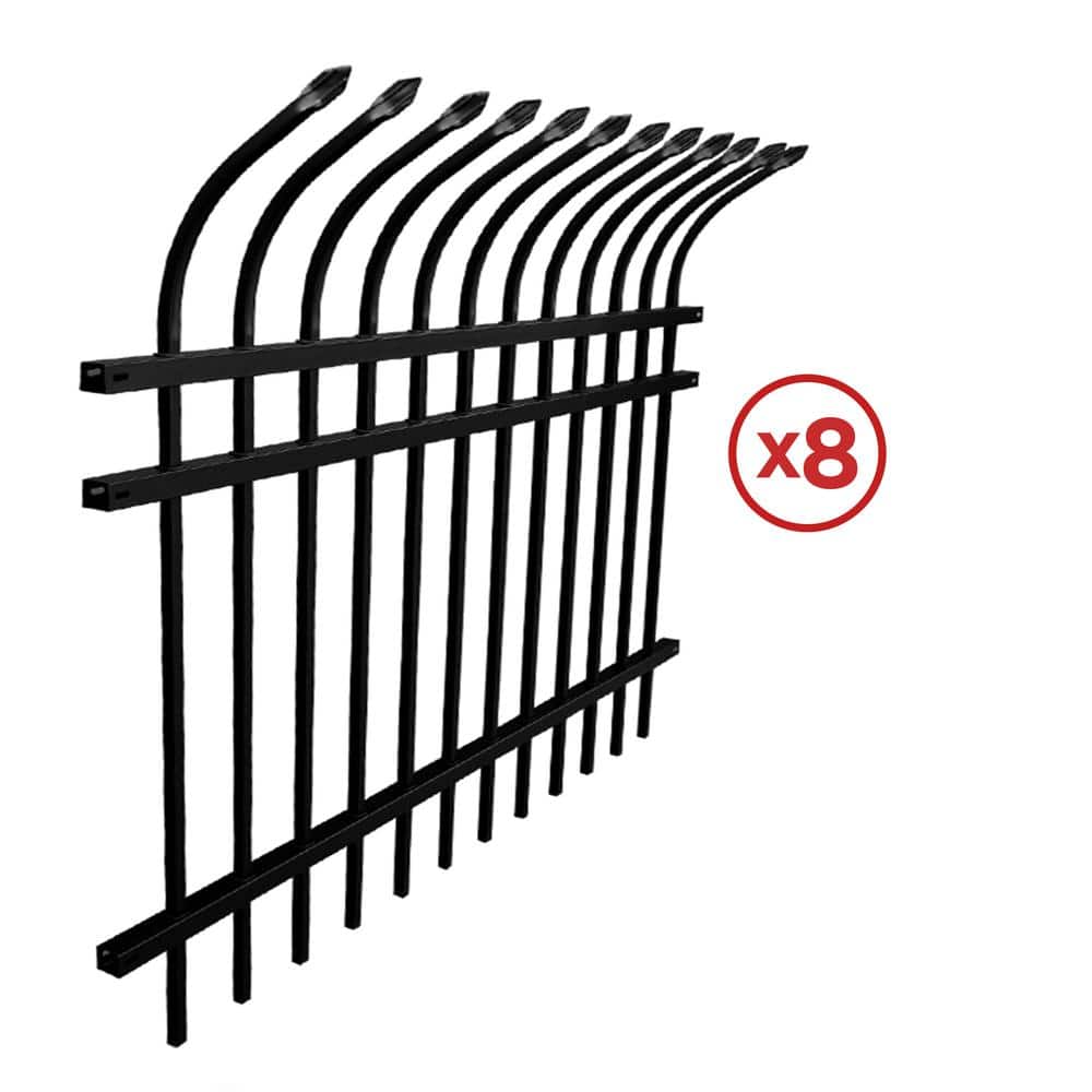 Athens Style Black Steel 8-Panel Curved Top Fence Kit