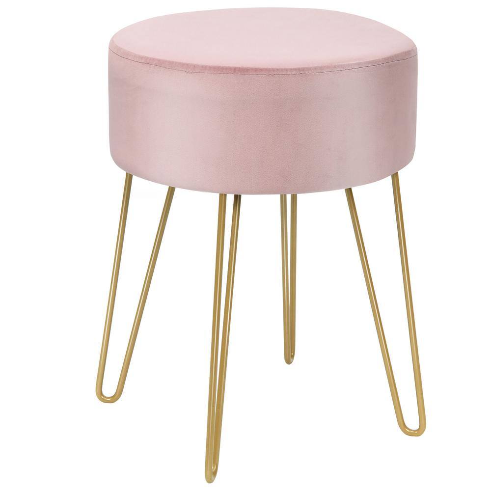 Costway Pink Velvet Ottoman Footrest Stool (Set of 1)HW66200PI The