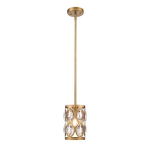 1-Light Heirloom Brass Mini-Pendant with Clear Crystal Shade