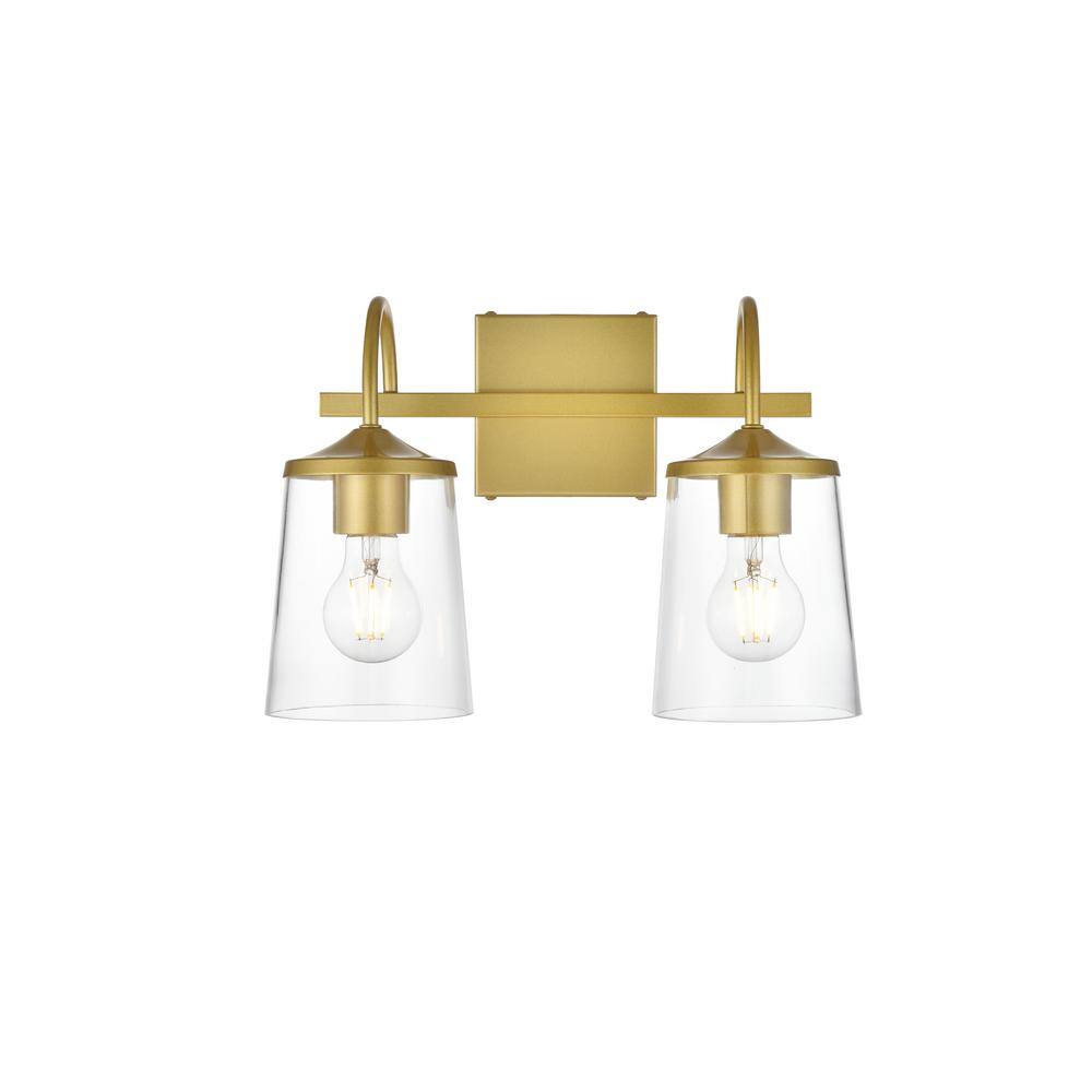 Simply Living 14 in. 2Light Modern Brass Vanity Light with Clear Bell