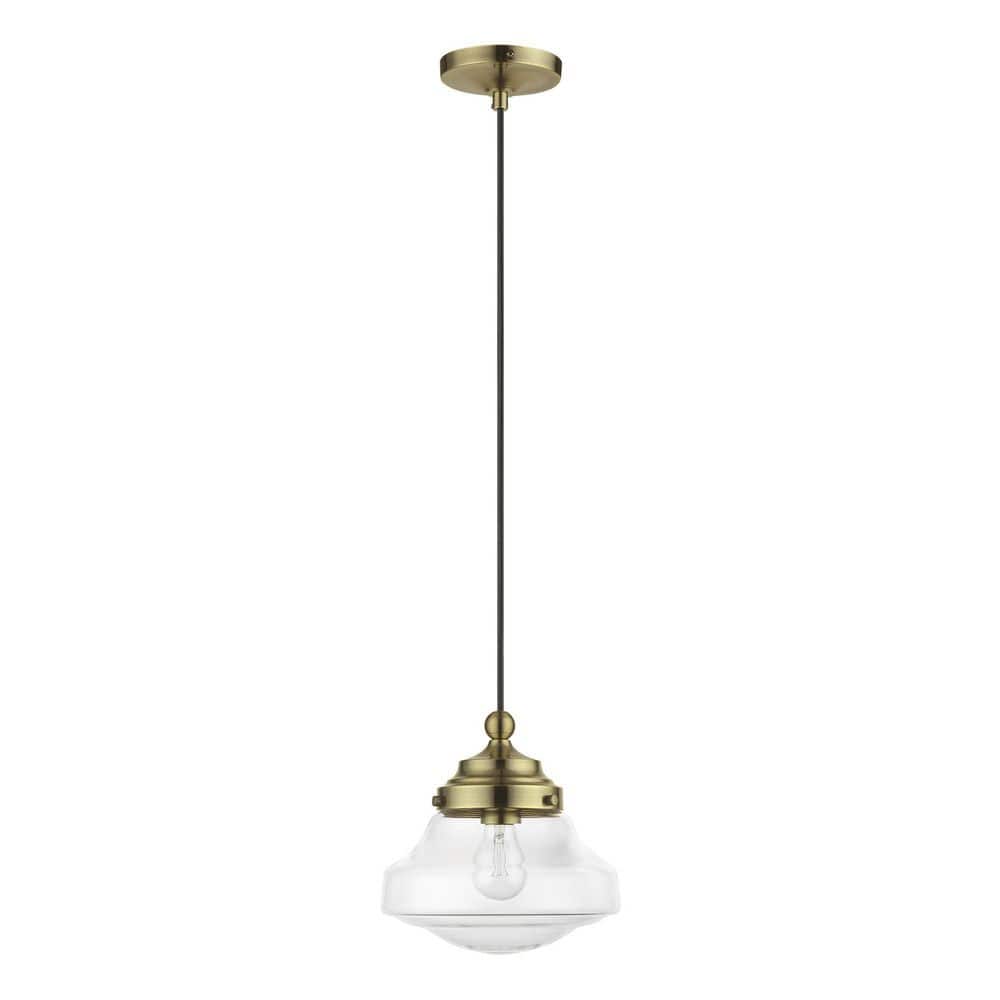 Avondale Antique Brass Mini Pendant with Clear Glass Shade