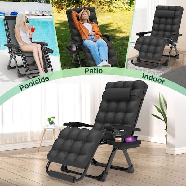 Zero Gravity Chair Outdoor Recliner Chair 29 in.Wide Metal Folding Patio Lounge with Black Cushion, Locking System
