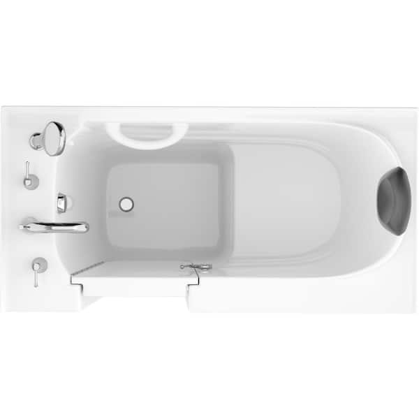 Safe Premier Series 26 in. L x 53 in. W Left Side Drain Soaker Bathtub in White with Fast Filling Faucet Set