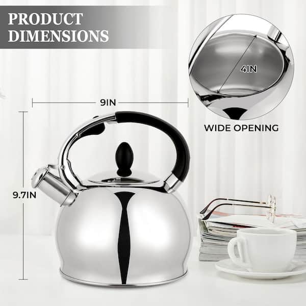 Wudkey 1-Cup 2.64 qt. Stove Top Whistling Tea Kettle, Stainless Steel Teapot with Cool Touch Handle and Silicone Mitt, Silver