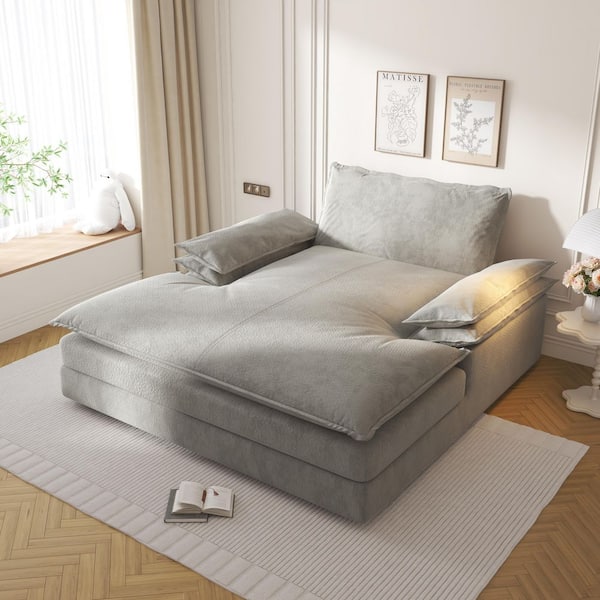 Modern Oversized Gray Chenille Upholstered Double Chaise Lounge Chair, Sleeper Sofa Bed
