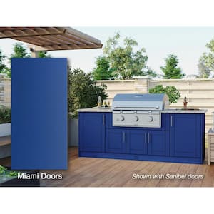 Miami Reef Blue 14-Piece 91.25 in. x 34.5 in. x 28.5 in. Outdoor Kitchen Cabinet Island Set