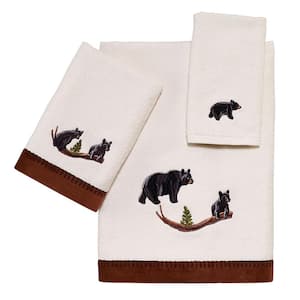 3-Piece Ivory Black Bear Lodge Cotton Towel Set