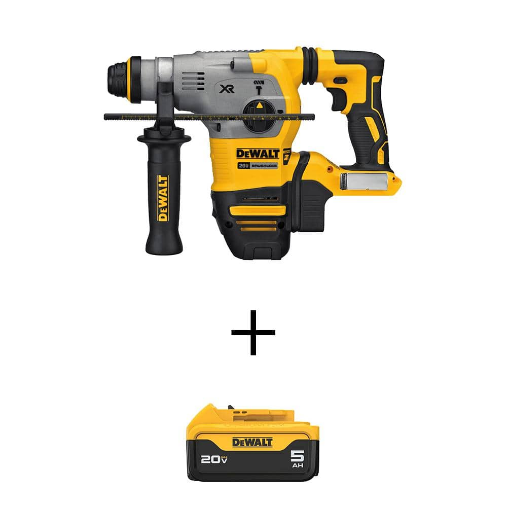 20V MAX Cordless Brushless 1-1/8 in. SDS Plus L-Shape Rotary Hammer and (1) 20V Premium Lithium-Ion 5.0Ah Battery -  DEWALT, DCH293Bw5b