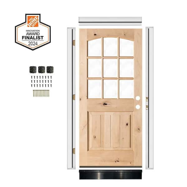 DIY RTA Kit 32 in. x 80 in. Arch Top Left-Handed Clear Glass Unfinished Knotty Alder Wood Ready To Assemble Front Door