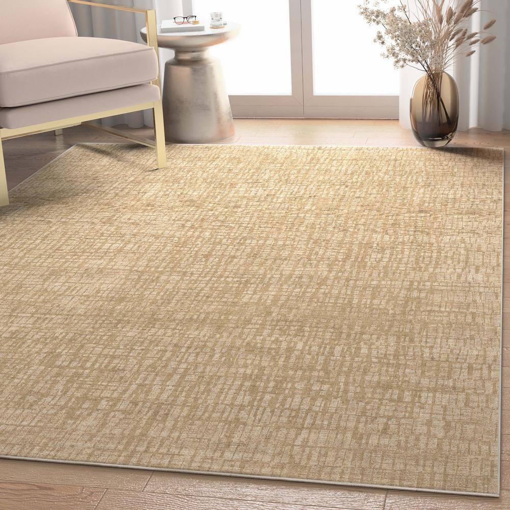 Beige Abstract Synthetic Flat-Woven 5'3" x 7'3" Area Rug