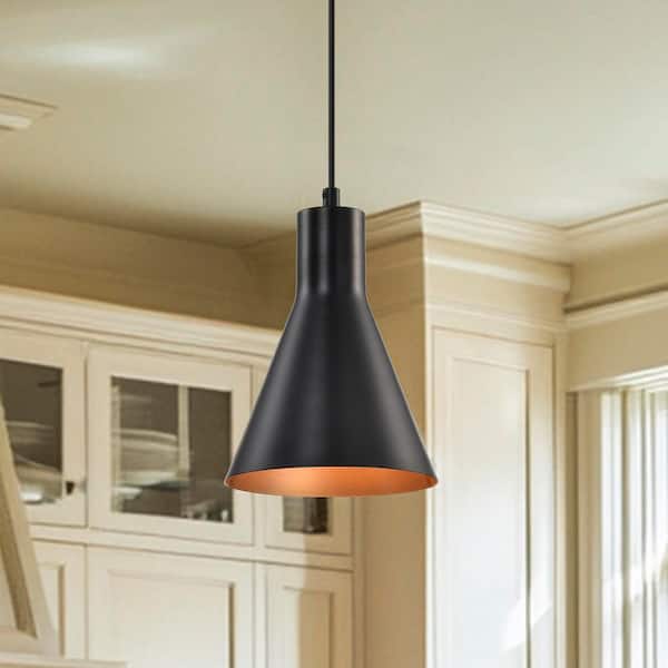 Edvivi 1-Light Matte Black Metal Cone Hanging Kitchen Mini Pendant