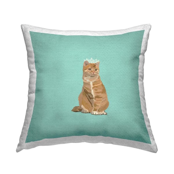 Stupell Industries Orange Cat with Crown Outdoor Printed Throw Pillow by Amelia Noyes