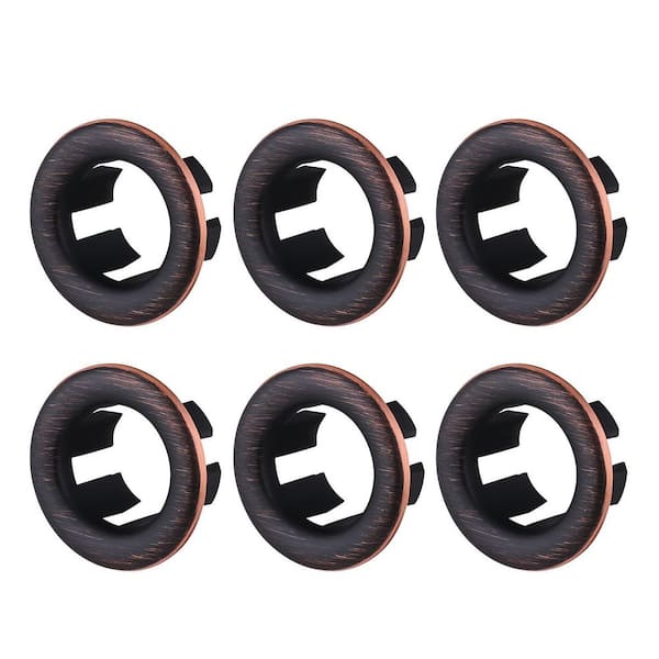 WOWOW 1.2 in. Plastic Sink Basin Trim Overflow Cover Insert in Hole Round Caps in Oil Rubbed Bronze(6-Pack)