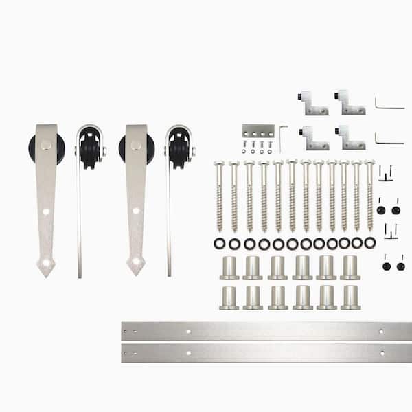 HOMACER 16 ft./192 in. Brushed Nickel Non-Bypass Sliding Barn Door Hardware Kit Arrow Design Roller for Double Doors