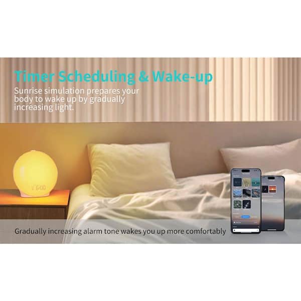 White Smart Alarm Clock w/ Sunrise Simulation, FM Radio, Sunset