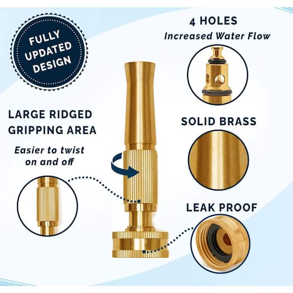  High Pressure Hose Nozzle Heavy Duty, Brass Water Hose Nozzles  for Garden Hoses, Adjustable Function