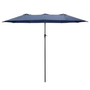 15 ft. 3 Top Patio Outdoor Market Umbrella with Crank in Navy Blue