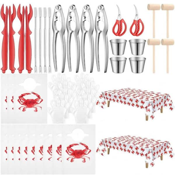 48-Piece stainless steel plastic seafood tools kit crab crackers shellers forks scissors hammers sauce cups bibs gloves