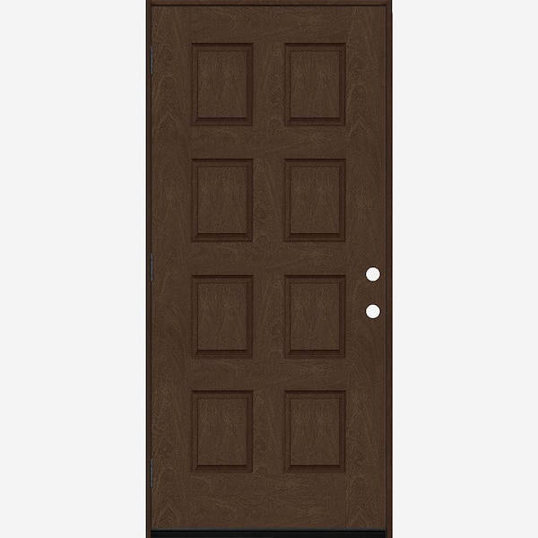 Steves & Sons Regency 32 in. x 80 in. 8-Panel RHOS Hickory Stain Mahogany Fiberglass Prehung Front Door