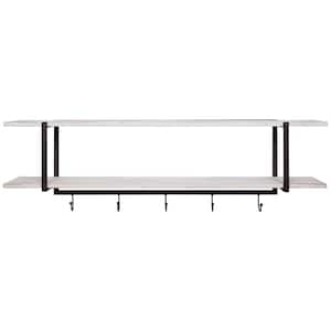 5.9 in. x 32 in. x 6.1 in. 2-Tier White Wood and Metal Decorative Shelf