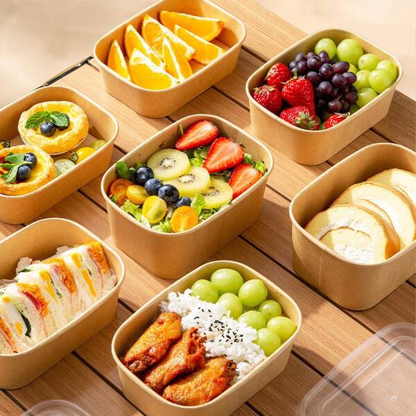 Lynzavix Disposable Kraft Paper Bowls with Lids and Forks 29 oz
