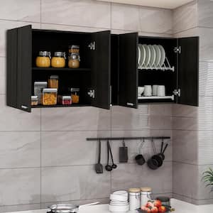 59.05 in. W x 12.4 in. D x 23.62 in. H kitchen Bathroom Storage Wall Cabinet with Double Door in Black
