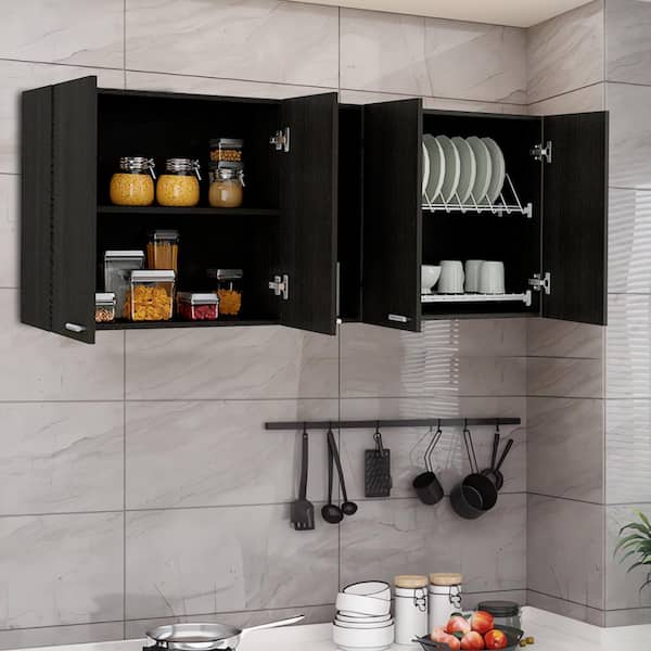 Unbranded 59.05 in. W x 12.4 in. D x 23.62 in. H kitchen Bathroom Storage Wall Cabinet with Double Door in Black