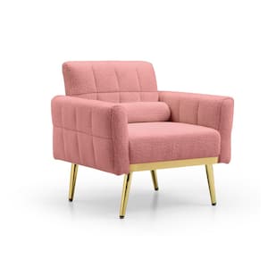 TD Garden Modern Comfy Blind Tufted Outdoor Lounge Chair Retro Modern Wood Armchair with Pink Cushion