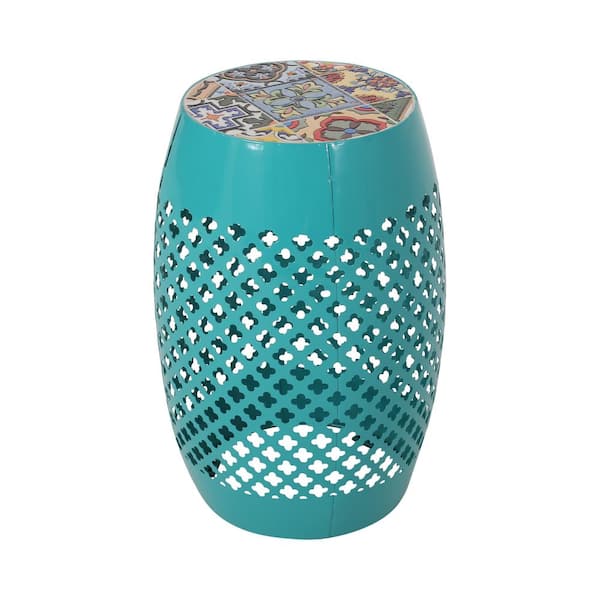 Noble House Rucker 12.25 in. x 18 in. Multicolor Round Marble Outdoor Patio End Table