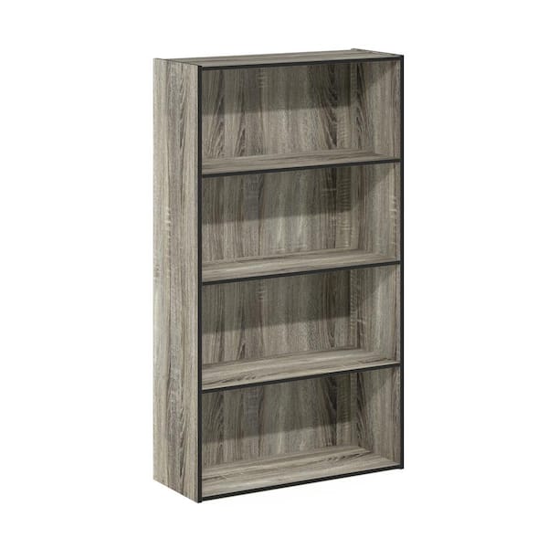Furinno 41.7 in. French Oak Gray Wood 4-shelf Standard Bookcase with Storage