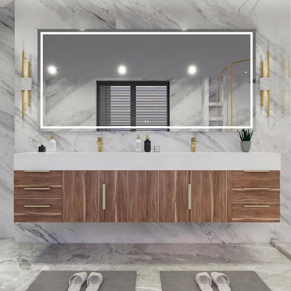 Bethany 84 in. W x 20 in. D x 22 in. H Double Sink Floating Bath Vanity in White Oak with White Acrylic Top