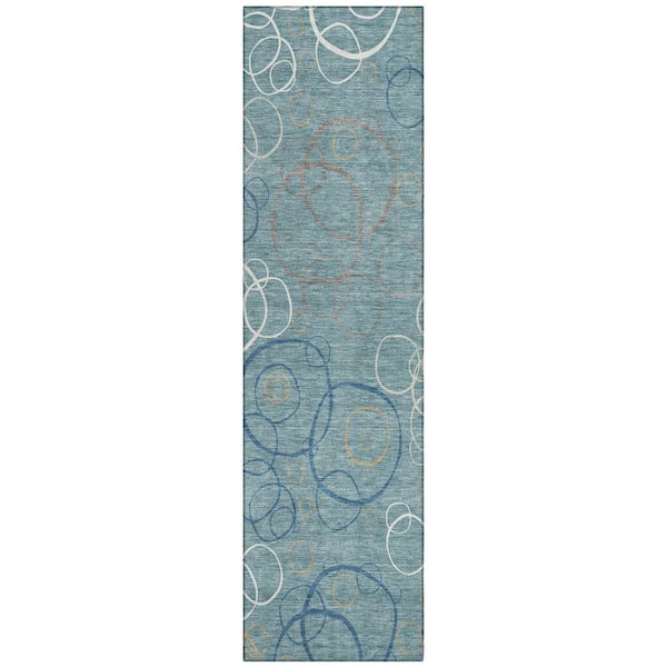 Chantille Machine Washable Indoor/Outdoor Abstract ACN2408 Teal 2 ft. x 7 ft. Runner Rug