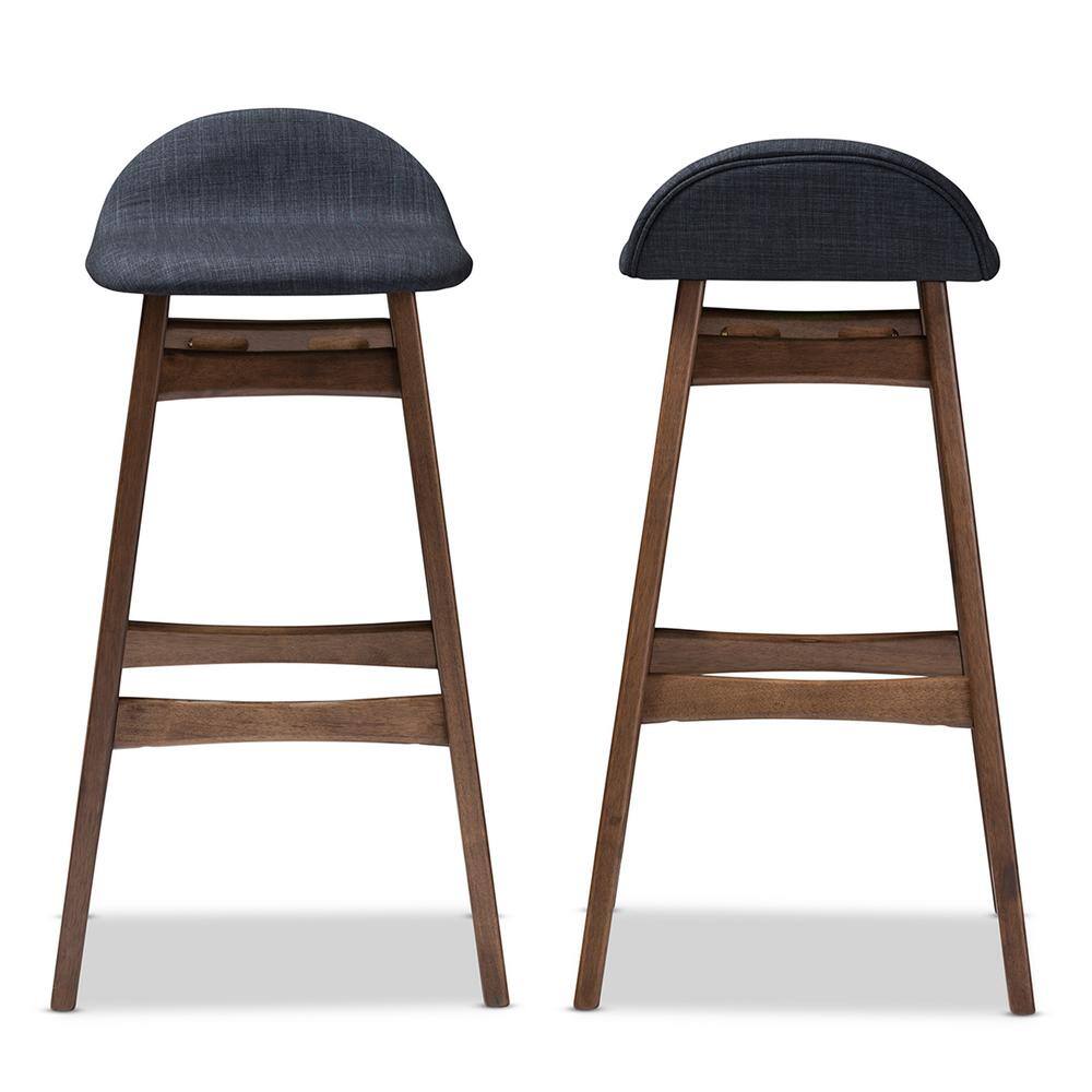 Bloom 30" Dark Blue Fabric Upholstered Walnut Wood Bar Stool Set