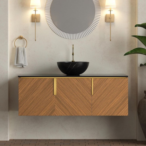 Yingze 48 in. Wall Mounted Single Sink Walnut Bath Vanity with