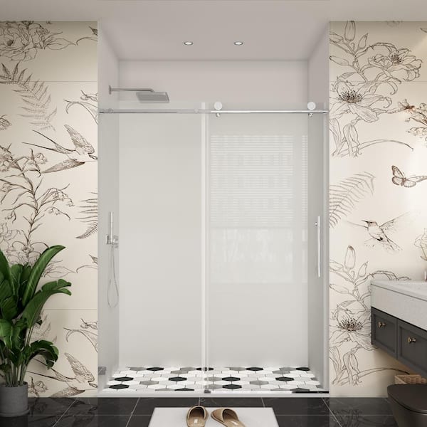 YINVANI 48 in. W x 76 in. H Single Sliding Frameless Soft Close Bypass Shower Door in Chrome with Easy-Clean Clear Glass