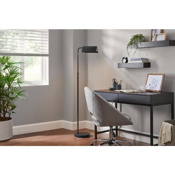 Hampton Bay Wesleigh 59 in. Matte Black Standard LED Indoor Floor Lamp 3 CCT Dimmer Switch with Black Metal Shade