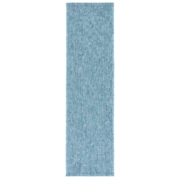 Courtyard 2 ft. x 8 ft. Aqua/Navy Indoor/Outdoor Oriental Runner Rug