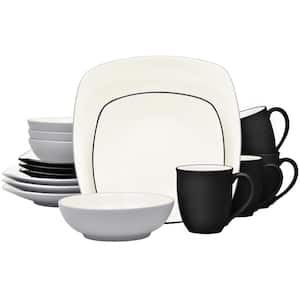 Colorwave Slate 16-Piece Square (Gray & Black) Stoneware Dinnerware Set Graphite & Slate, Service For 4