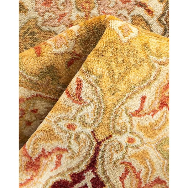 Mogul Ivory 3 ft. x 17 ft. Oriental Wool Indoor Runner Rug