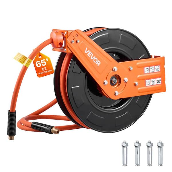 Retractable Air Hose Reel, 1/2 in. x 65 ft. Rubber Air Hose Max 300 PSI, Auto Rewind Air-Compressor Hoses Reel