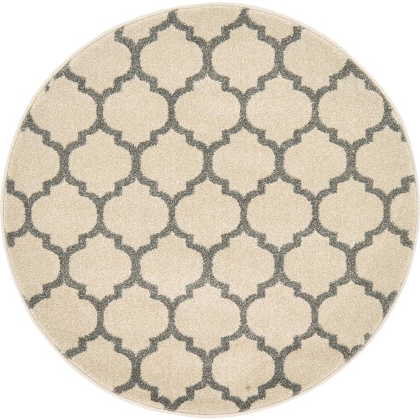 Unique Loom Trellis Philadelphia Beige/Gray 3' 3 x 3' 3 Round Rug