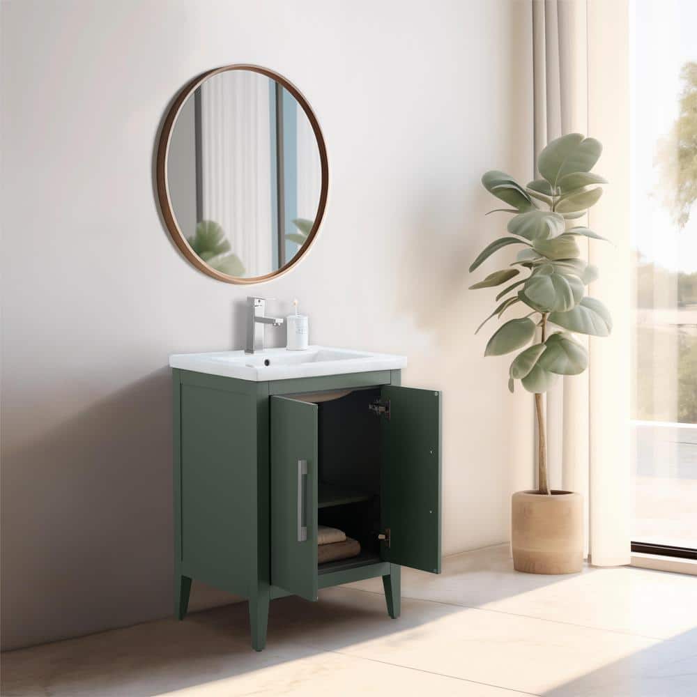 Vintage Green 24" Single Bathroom Vanity with Ceramic Countertop