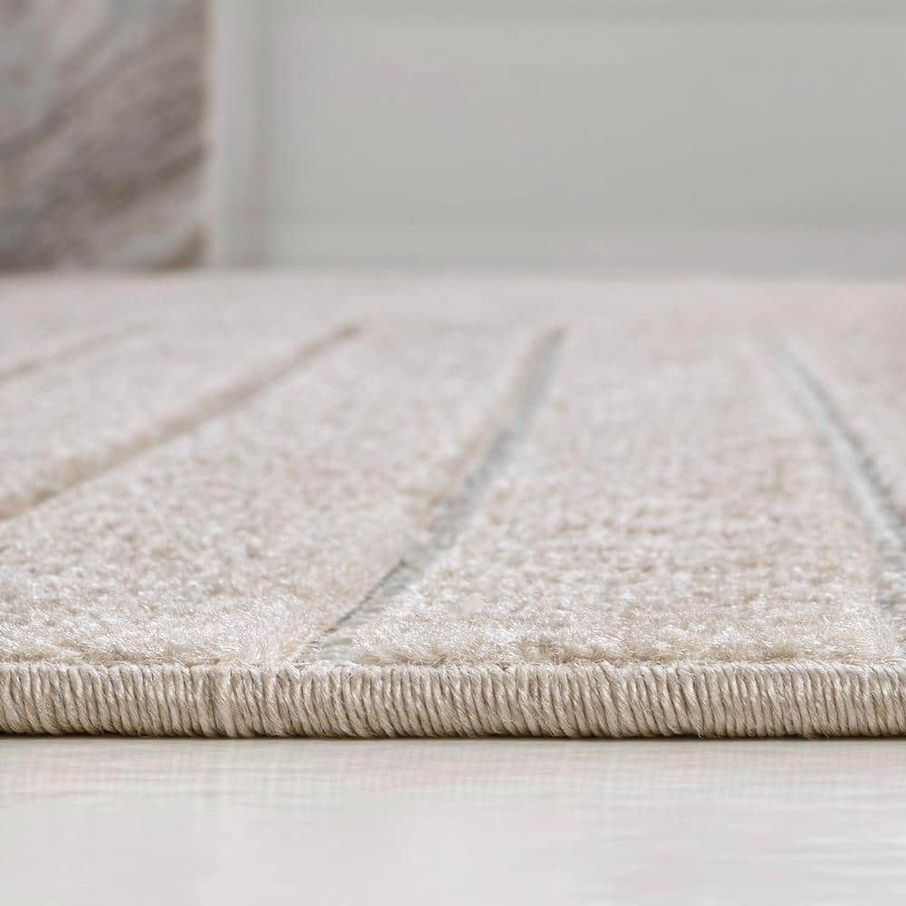 Beige and Cream 8' x 10' Striped Synthetic Area Rug