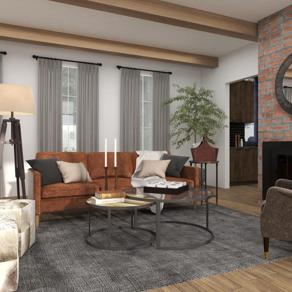 Gray and Brown Round Wood and Glass Nesting Coffee Tables