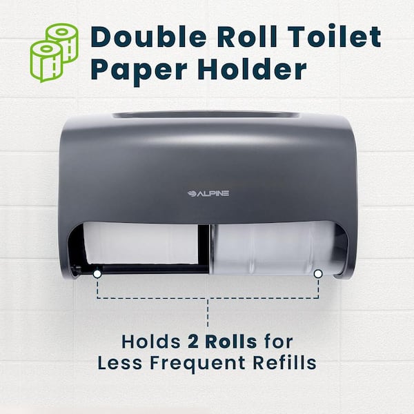 Wall Mount Side-by-Side Double Tissue Twin Standard Roll Toilet Paper Dispenser, Gray